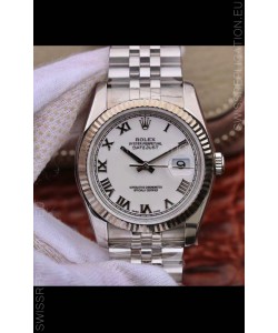 Rolex Datejust 36MM Cal.3135 Movement Swiss Replica Watch in 904L Steel Casing in White Roman Dial