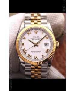 Rolex Datejust 36MM Cal.3135 Movement Swiss Replica Watch in 904L Steel Two Tone Casing White Dial