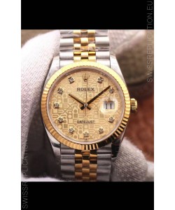 Rolex Datejust 36MM Cal.3135 Movement Swiss Replica Watch in 904L Steel Two Tone Casing Computer Dial