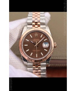Rolex Datejust 41MM Cal.3135 Movement Swiss Replica Watch in 904L Steel Two Tone Brown Dial