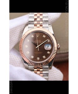 Rolex Datejust 41MM Cal.3135 Movement Swiss Replica Watch in 904L Steel Two Tone Brown Dial