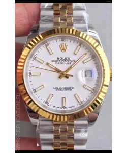 Rolex Datejust 41MM Cal.3135 Movement Swiss Replica Watch in 904L Steel Two Tone White Dial