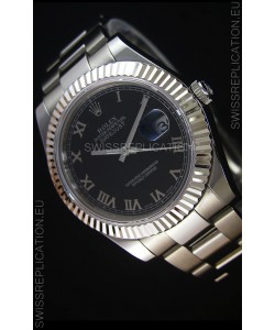 Rolex Datejust Japanese Replica Watch - Black Dial Roman Markers in 41MM with Oyster Strap