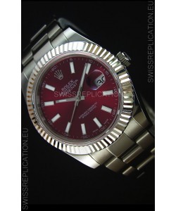 Rolex Datejust Japanese Replica Watch - Maroon Dial in 41MM with Oyster Strap