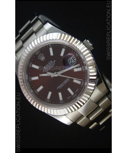 Rolex Datejust Japanese Replica Watch - Deep Red Dial in 41MM with Oyster Strap