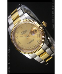 Rolex Datejust Replica Japanese Watch - Two Tone Plating with Gold Dial in 36MM Casing