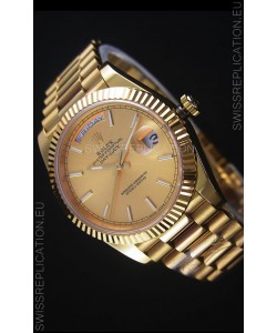 Rolex Day Date Japanese Replica Watch - Yellow Gold Casing in Gold Dial 40MM