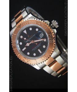 Rolex Yachtmaster Japanese Replica in Two Tone Rose Gold Casing Brown Dial - 40MM