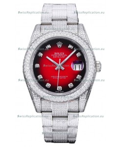 Rolex Datejust 41MM Swiss Replica - Iced Out Edition in Red Dial 