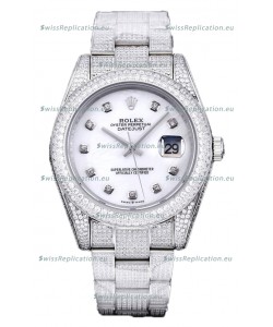 Rolex Datejust 41MM Swiss Replica - Iced Out Edition in White Pearl Dial