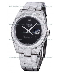 Rolex Datejust 41MM Swiss Replica - Iced Out Edition in Black Dial 