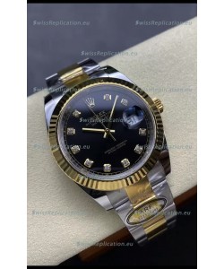 Rolex Datejust M126333 41MM ETA3235 72 Hours Power Black Diamonds Dial Oyster 1:1 Mirror Replica Yellow Gold 904L Steel