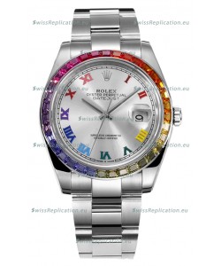 Rolex Datejust 41MM Swiss Replica Watch - 904L Steel in Rainbow Bezel 