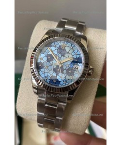 Rolex Datejust Ladies 31MM Cal.3135 Movement Swiss Replica Blue Motif Oyster Strap in 904L Steel Casing