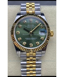 Rolex Datejust 31MM Swiss Watch in 904L Steel Two Tone Yellow Green Dial 1:1 Mirror Replica