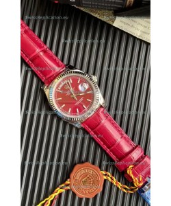 Rolex Day Date 904L Steel Casing Watch in Red Dial 36MM - 1:1 Mirror Quality 