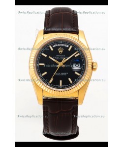 Rolex Day Date Yellow Gold 904L Steel Casing Watch in Black Dial 36MM - 1:1 Mirror Quality
