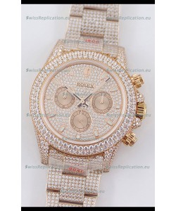 Rolex Cosmograph Daytona Rose Gold ICED OUT Cal.4130 Movement - 904L Steel Watch