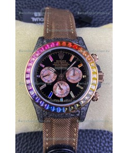 Rolex Daytona DiW Carbon Edition Rainbow Bezel - Forged Carbon Casing Khaki Strap 1:1 Mirror Replica