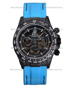 Rolex Daytona DiW Skeleton Carbon Edition Watch - Forged Carbon Casing Blue Strap 1:1 Mirror Replica
