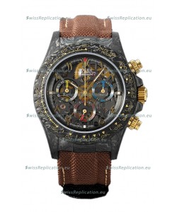 Rolex Daytona DiW Skeleton Carbon Edition Watch - Forged Carbon Casing Brown Strap 1:1 Mirror Replica
