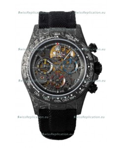 Rolex Daytona DiW Skeleton Carbon Edition Watch - Forged Carbon Casing Black Strap 1:1 Mirror Replica