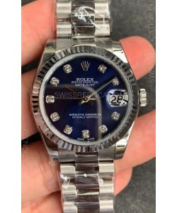 Rolex Datejust 31MM ETA-2671 Movement Swiss Replica in 904L Steel in Blue Dial 