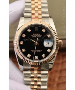 Rolex Datejust 36MM ETA-3135 Movement Swiss Replica in 904L Two Tone Black Dial