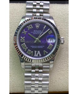Rolex Datejust 31MM ETA-2671 Movement Swiss Replica in 904L Steel Purple Dial 