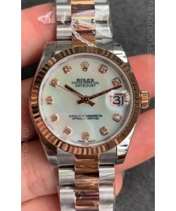Rolex Datejust 31MM ETA-2671 Movement Swiss Replica in 904L Steel in Pearl Dial Oyster Strap