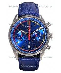 Tag Heuer Carrera Swiss Quartz Movement Replica Watch in Blue Dial - Blue Leather Strap