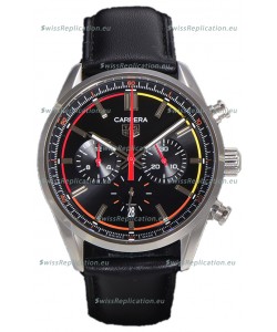 Tag Heuer Carrera Chronograph 42 Swiss Quartz Replica Watch Black Dial Leather Strap