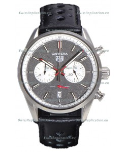Tag Heuer Carrera Chronograph 43 Swiss Quartz Replica Watch Grey Dial Leather Strap