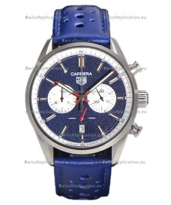 Tag Heuer Carrera Chronograph 43 Swiss Quartz Replica Watch Blue Dial Leather Strap 