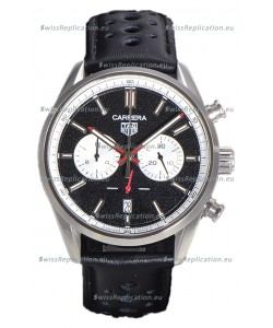 Tag Heuer Carrera Chronograph 43 Swiss Quartz Replica Watch Black Dial Leather Strap 