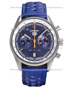 Tag Heuer Carrera Chronograph 43 Swiss Quartz Replica Watch Blue Dial Leather Strap