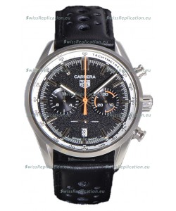 Tag Heuer Carrera Chronograph 43 Swiss Quartz Replica Watch Black Dial Leather Strap