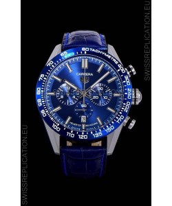 Tag Heuer Carrera Swiss Quartz Movement Replica Watch in Blue Dial - Blue Leather Strap