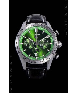 Tag Heuer Carrera Swiss Quartz Movement Replica Watch in Green Dial - Black Leather Strap