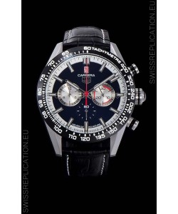Tag Heuer Carrera Swiss Quartz Movement Replica Watch in Black Dial - Black Leather Strap