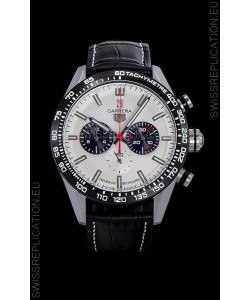 Tag Heuer Carrera Swiss Quartz Movement Replica Watch in White Dial - Black Leather Strap