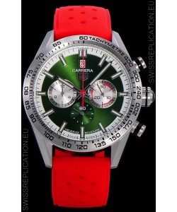 Tag Heuer Carrera Swiss Quartz Movement Replica Watch in Green Dial - Red Rubber Strap