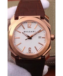 Bvlgari Octo Roma Edition 1:1 Mirror Replica in Rose Gold - White Dial 
