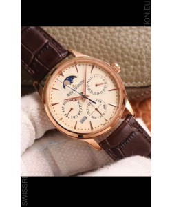 Jaeger LeCoultre Master Ultra-Thin Perpetual Calendar Pale Yellow Dial Swiss Replica Watch 