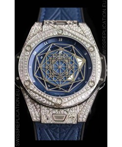 Hublot Big Bang Sang Bleu 45MM Stainless Steel Diamonds Edition Swiss Replica Watch