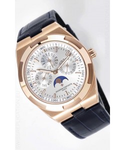 Vacheron Constantin Overseas Perpetual Calendar Ultra-Thin Steel Dial Rose Gold Casing Replica