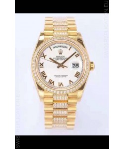 Rolex Day Date Presidential 18K Yellow Gold Watch 36MM - White Roman Dial 1:1 Mirror Quality Watch