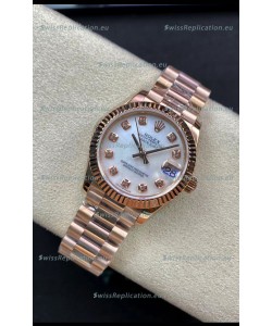 Rolex Datejust 278275 31MM Swiss Replica in 904L Steel Rose Gold in White Pearl Dial - 1:1 Mirror Replica