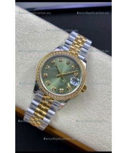 Rolex Datejust 31MM Swiss Replica in 904L Steel Two Tone Yellow Green Dial 1:1 Mirror Replica