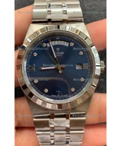 Tudor Royal Edition Watch - 1:1 Mirror Replica in Steel Casing - Blue Diamonds Dial